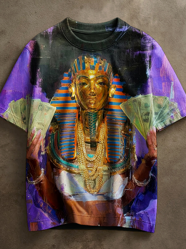 Men's Egyptian Pharaoh Masks And Money Interesting Oil Paintings Art Print T-Shirt