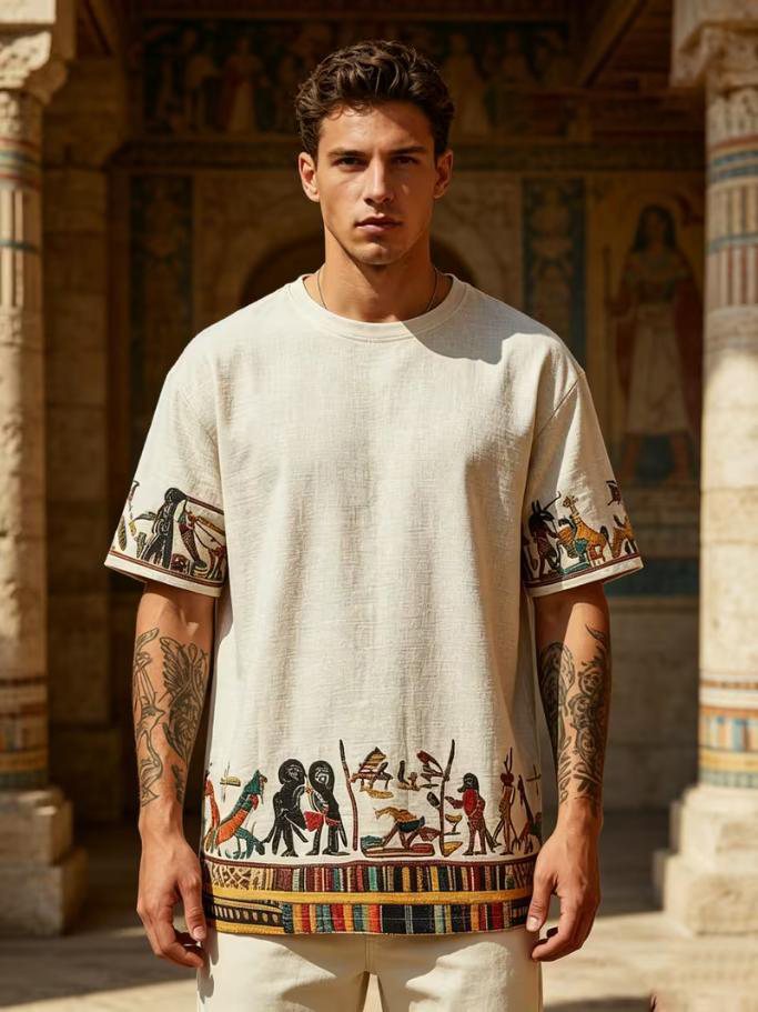 Men's Ancient Egyptian Hieroglyphs Figure Print T-Shirt