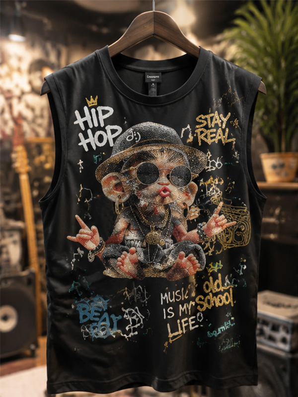 Men's Hip‑Hop Old School Monkey Graphic Art Print Tank Top