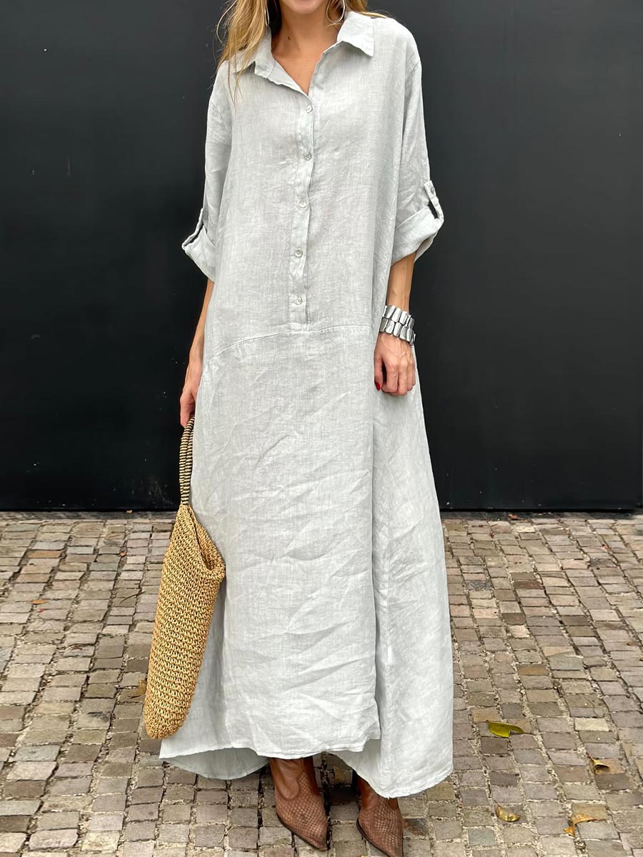 Women's V-Neck Linen Pocket Dress