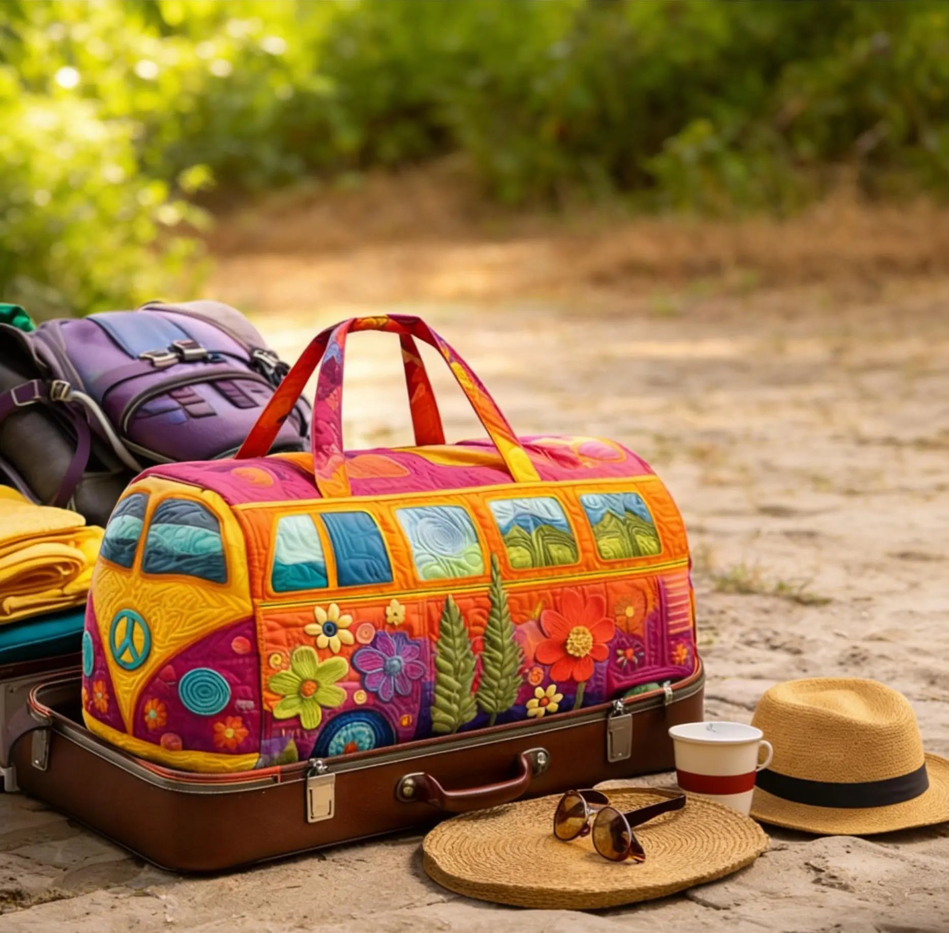 Unisex Boho Quilted Weekender Travel Bag, Lightweight & Comfortable, Hippie Design