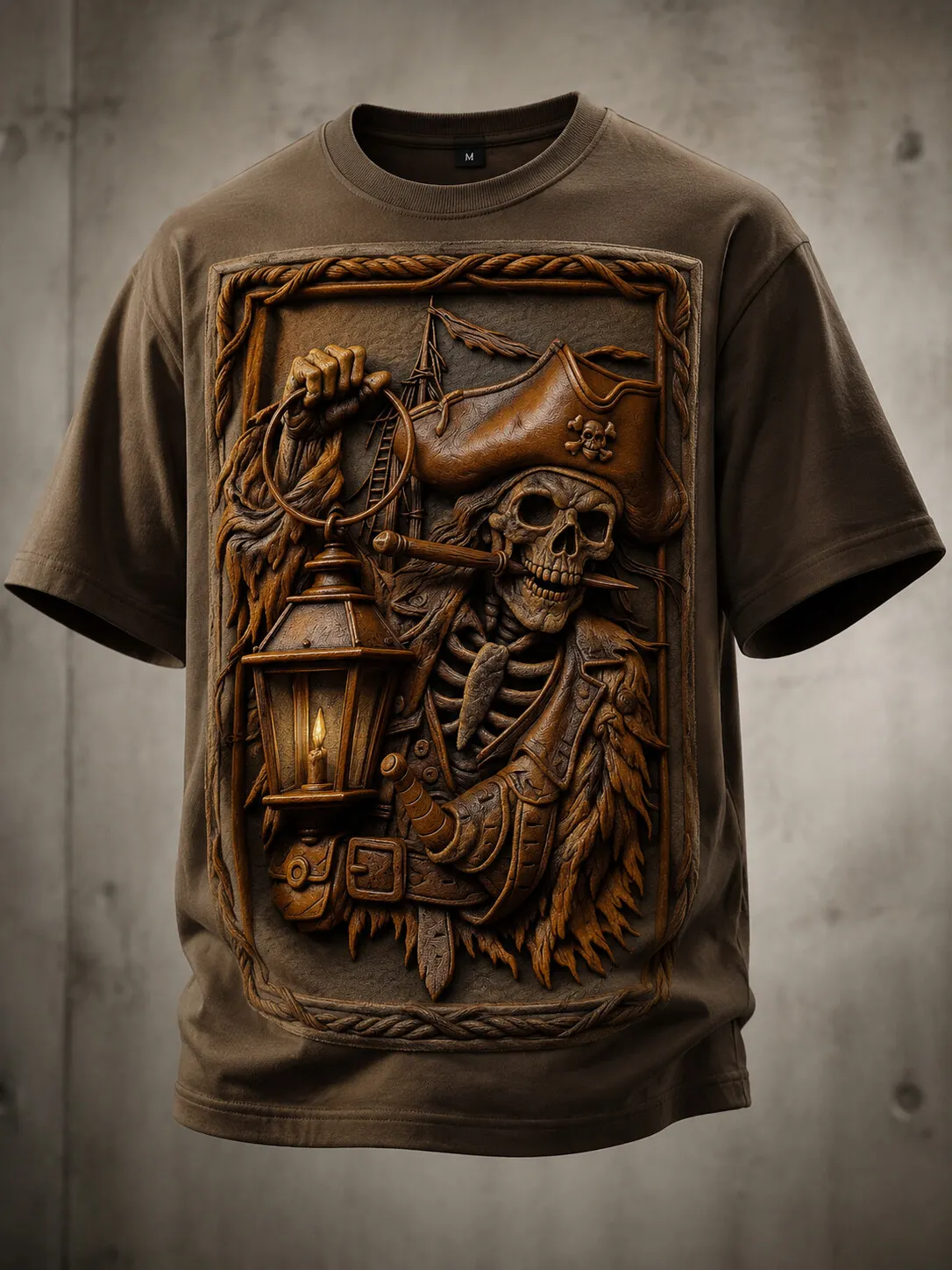 Men's Skull Pirate Illustration Print Cotton Casual T-Shirt