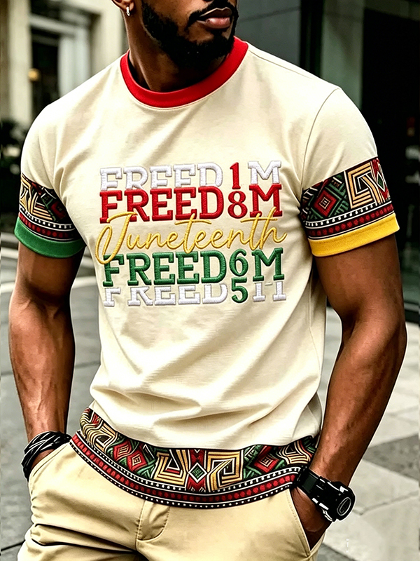 Men's Juneteenth 1865 Freedom Geometric Pattern Casual T-Shirt