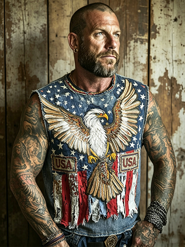 Men'S Retro Independence Day Flag With Eagle Art Print Tank Top