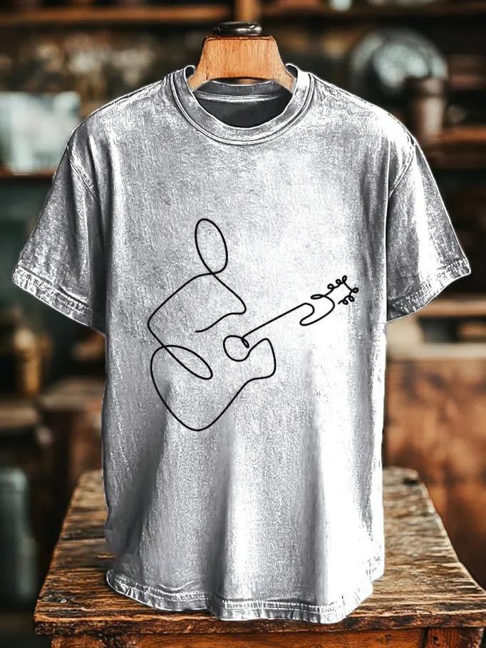 Men's Minimalist Abstract Guitarist Print Casual T-Shirt