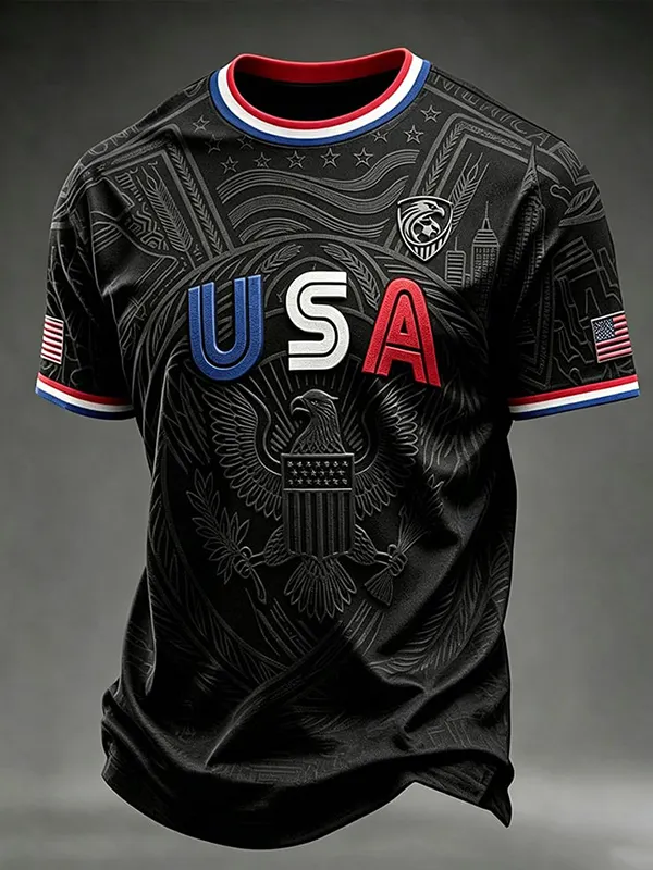 Men's USA Soccer and Bald Eagle Print Casual T-Shirt
