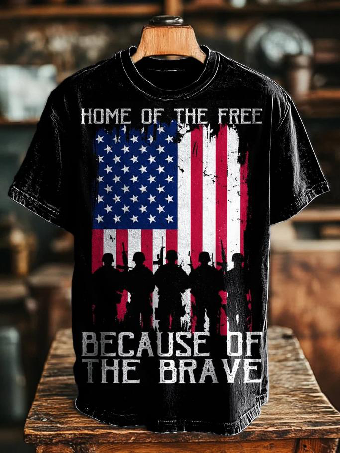 Men's Vintage American Flag Veteran Print T-Shirt