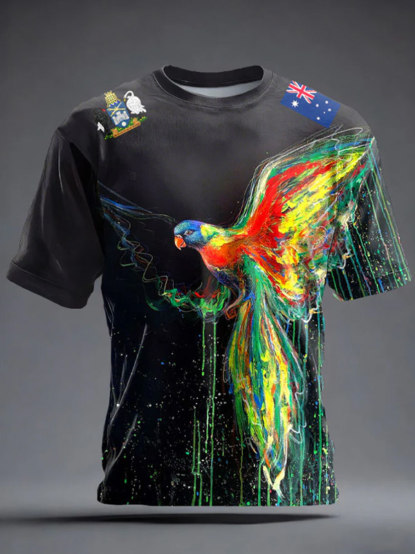 Men's Vibrant Rainbow Australia Lorikeet Graffiti Print T-Shirt