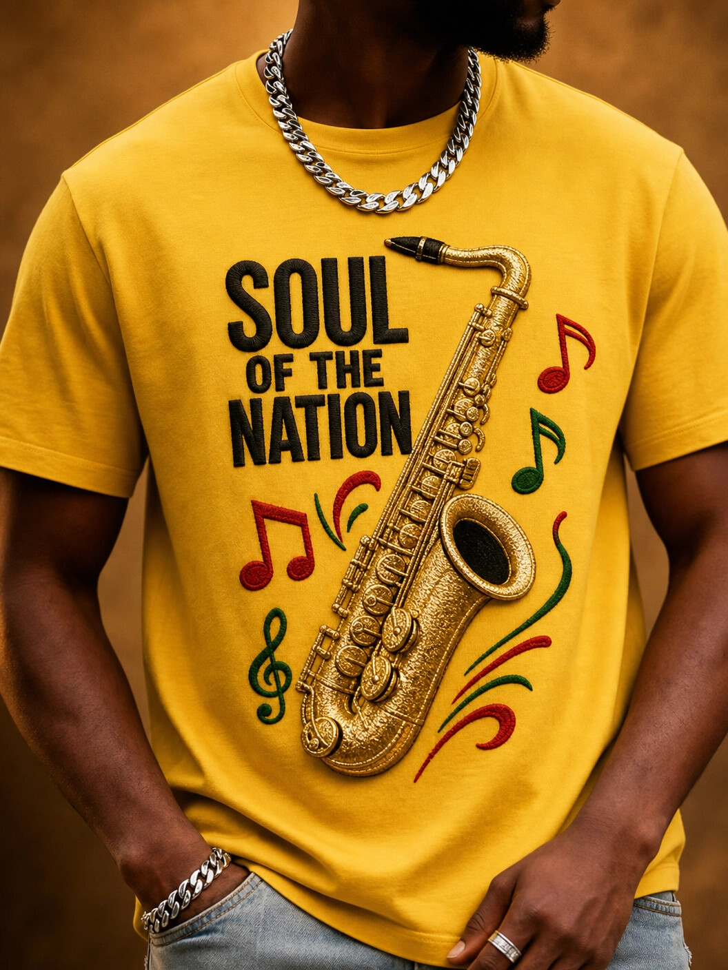Men's Soul of the Nation Saxophone Printed Casual T-Shirt