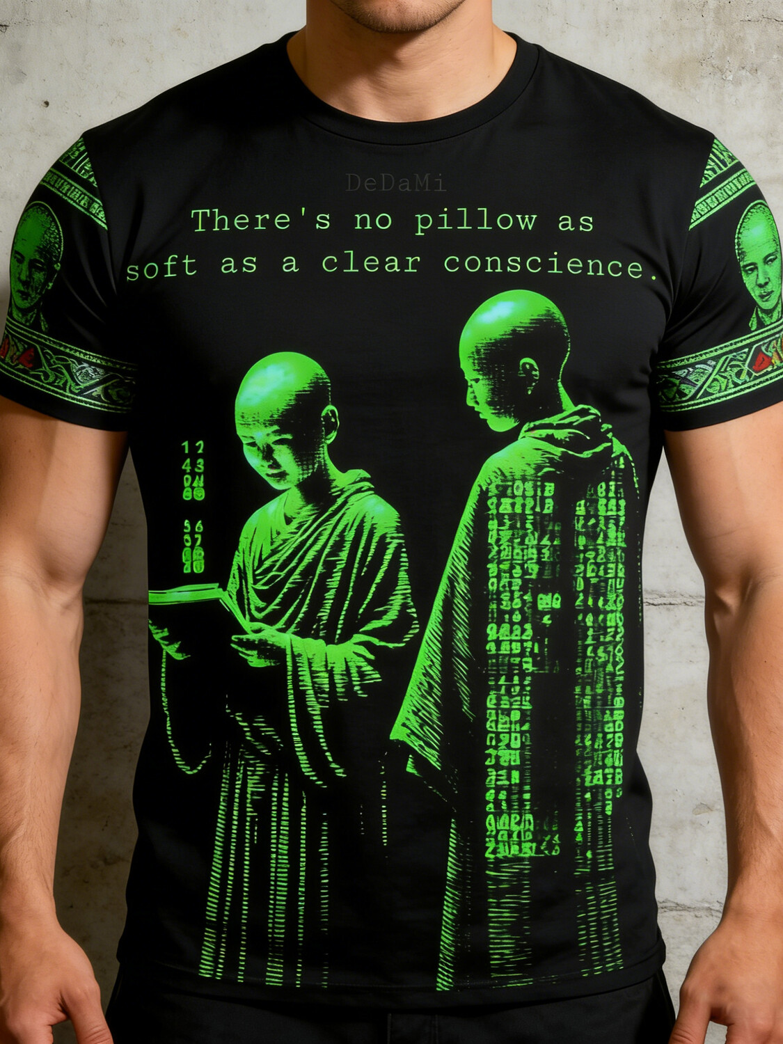 Men's Monk There's No Pillow As Soft As A Clear Conscience Art Print T-Shirt