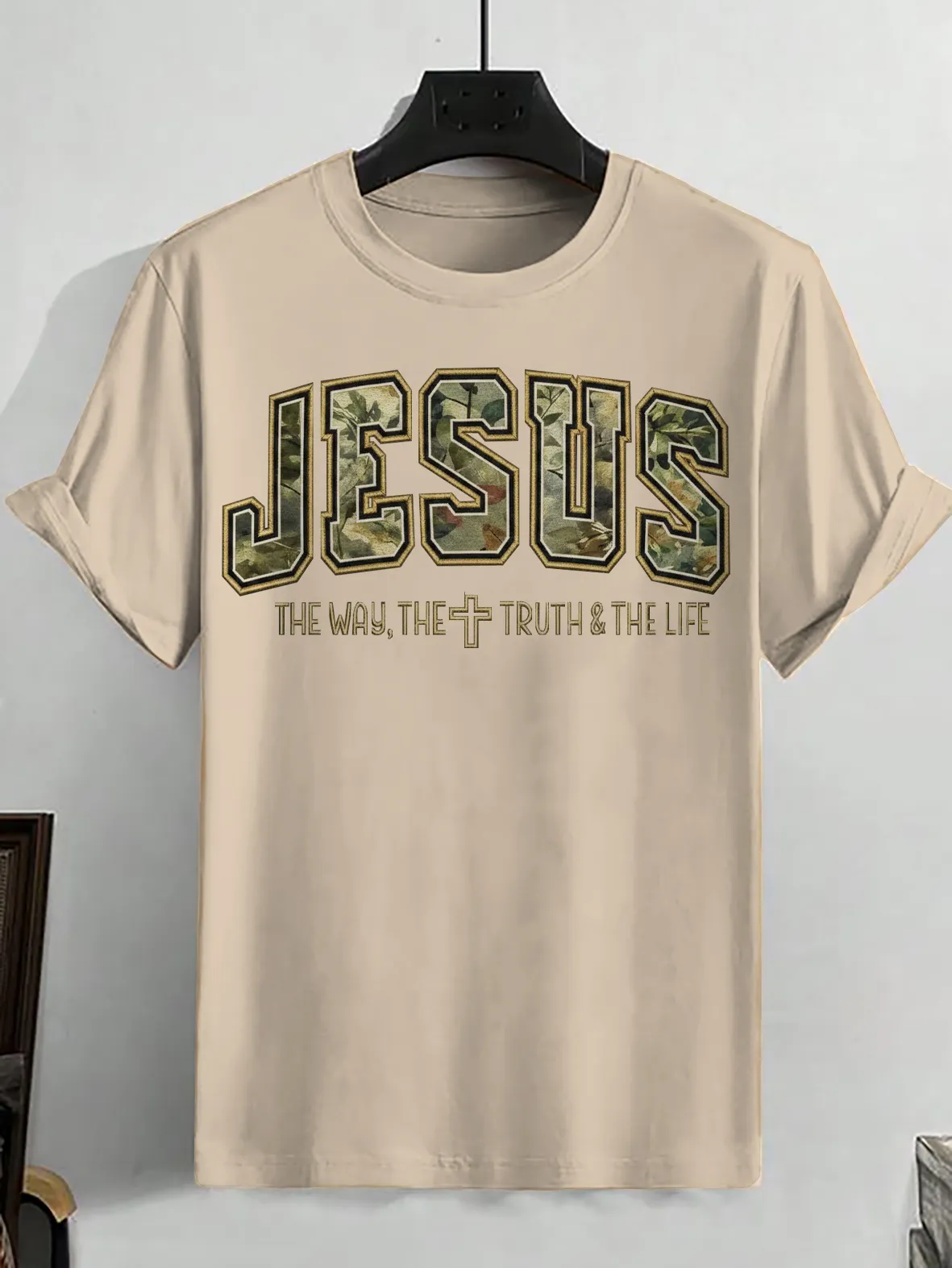 Men's Camouflage Jesus The Way The Truth The Life Print Cotton Casual T-Shirt