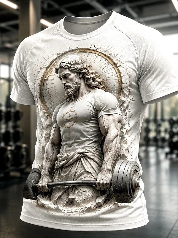 Men's Jesus Deadlift At The Gym Strength Training Print Workout T-Shirt