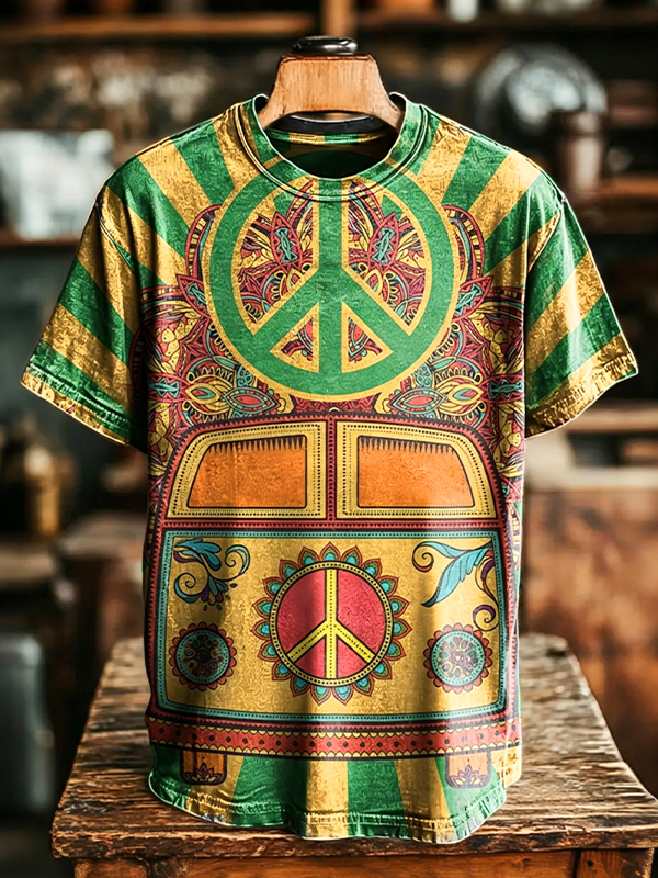 Men's Peace Hippie Bus Art Print T-Shirt