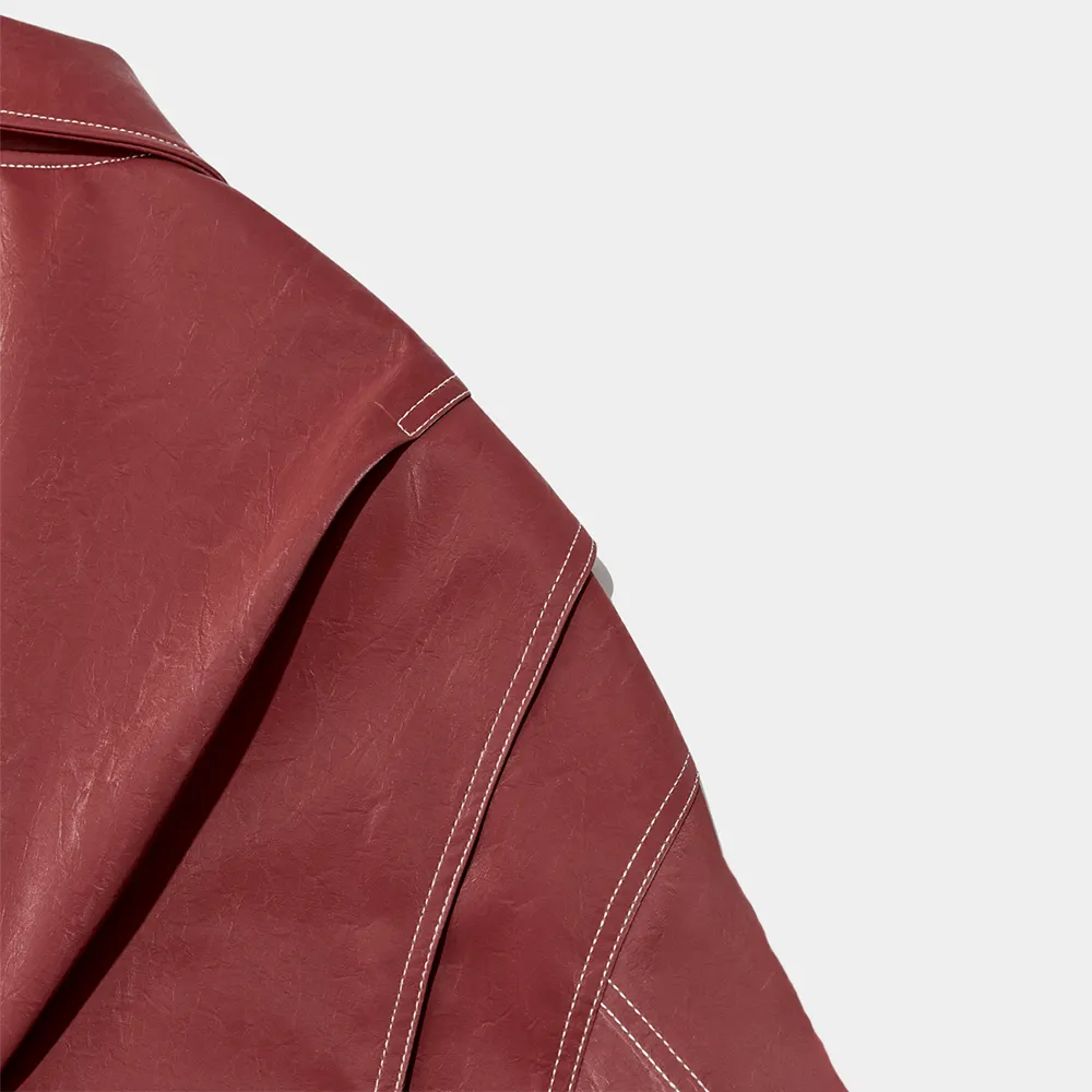 Oversized Contrast Stitch Jacket Red（70% OFF）