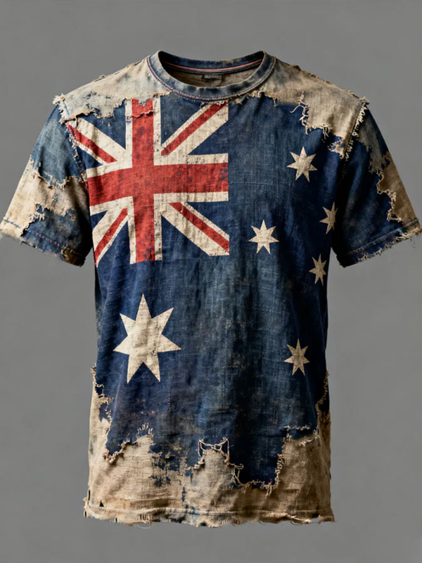 Men's Distressed Australia Flag Art Print T-Shirt