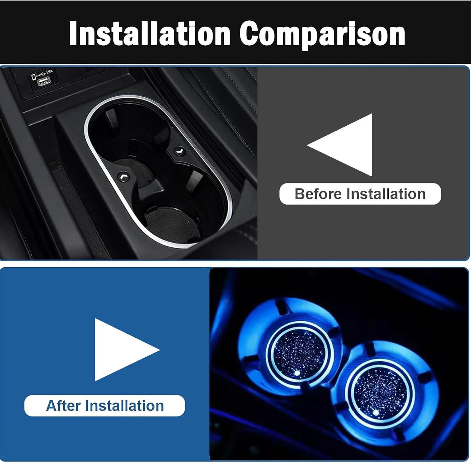 🔥LED Cup Holder Lights for Car, Rechargeable 7 Color-Changing Light Up Cup Holder Insert Coasters