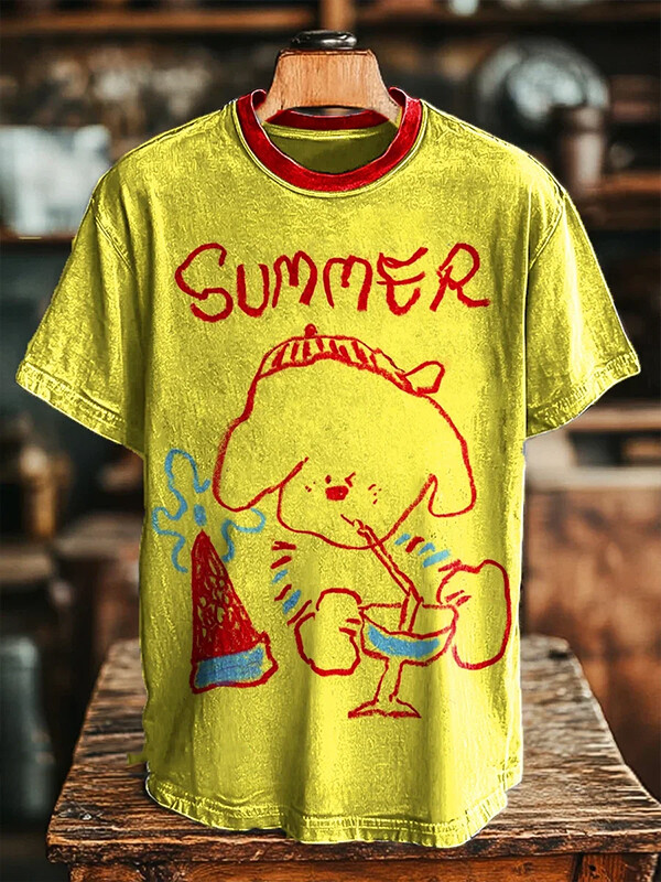 Men's Summer Puppy Graffiti Art Print T-Shirt