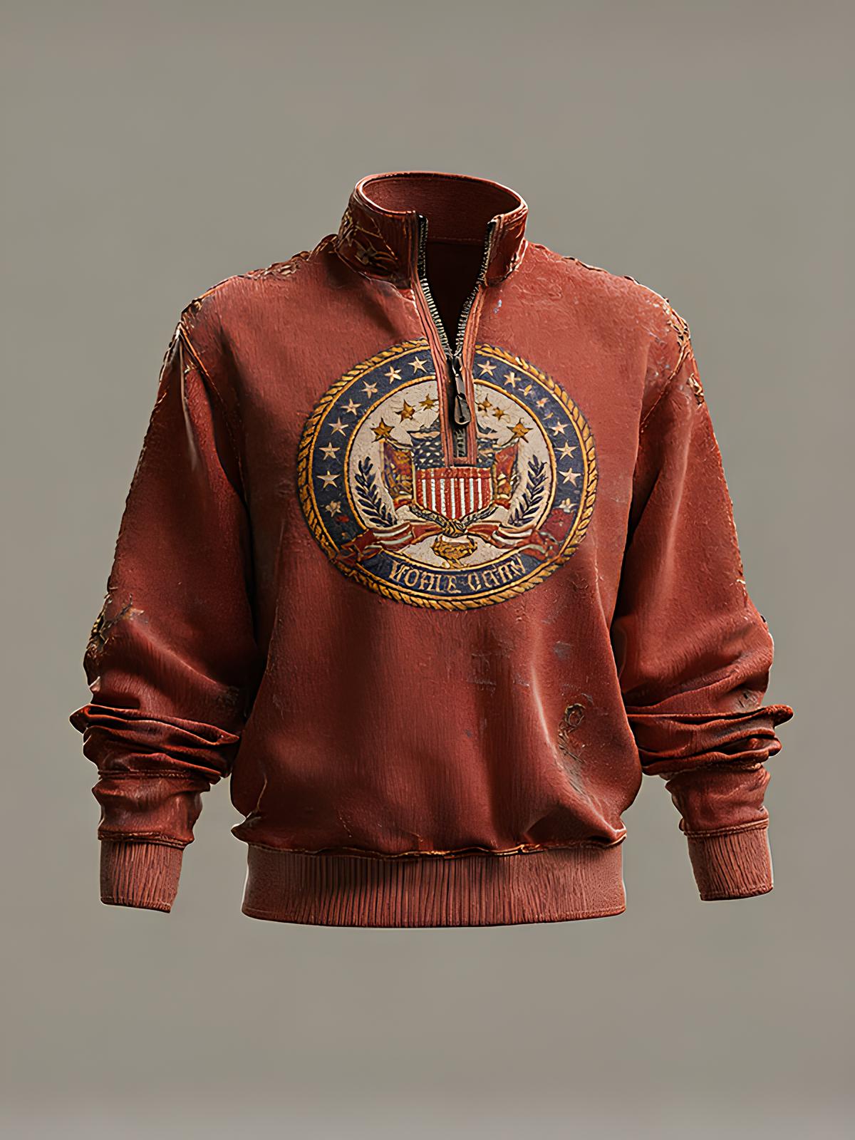 Men's Independence Day Seal Graphic Print Casual Quarter Zip Sweatshirt