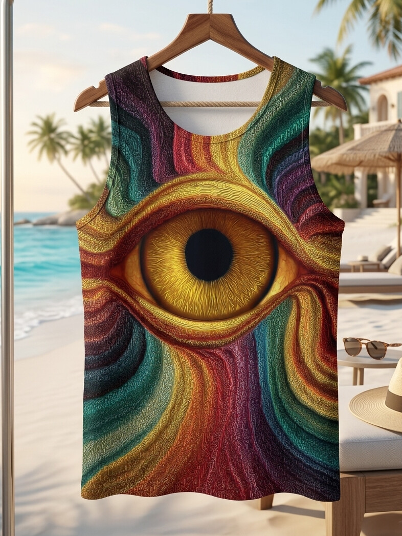 Men's Psychedelic Rainbow Eye Art Print Tank Top
