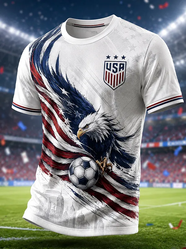 Men's USA Eagle And Soccer Art Print T-Shirt