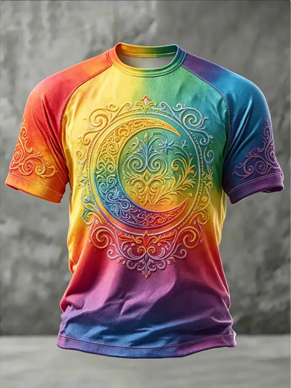 Men's Rainbow Flower Moon Art Print Casual T-Shirt