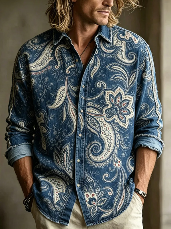Men's Paisley Floral Art Print Long Sleeve Shirt