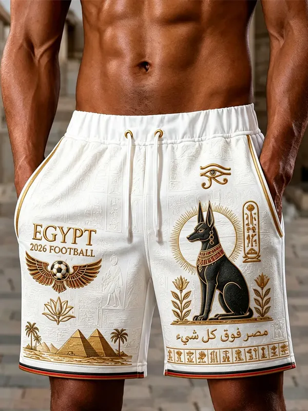 Men's Egypt Anubis Pyramid Hieroglyphs Art Print Casual Shorts