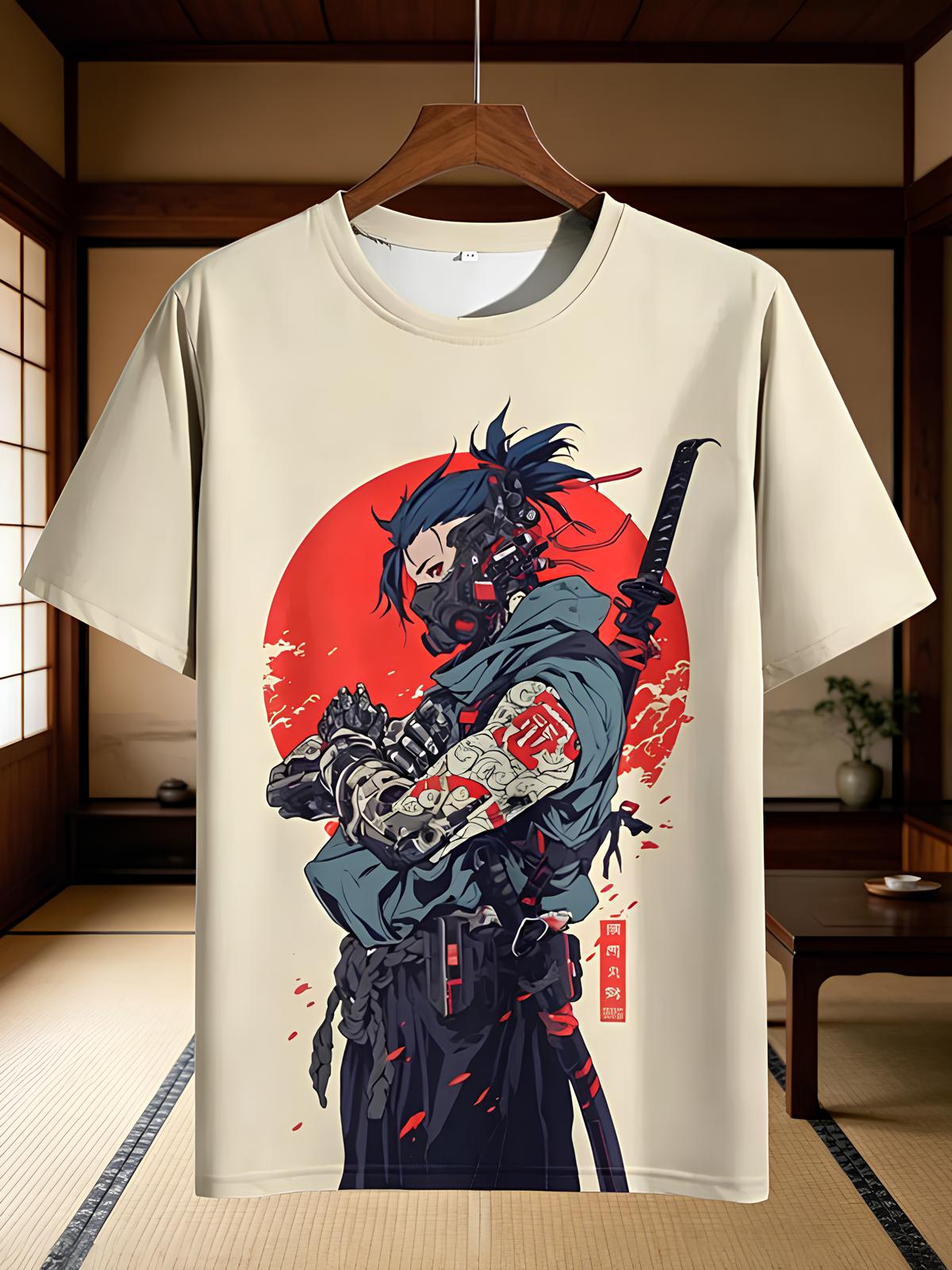 Men's Cyberpunk Samurai Anime Art Print T-Shirt