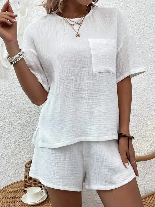 Women's Casual Cotton Linen Short Sleeve Suits