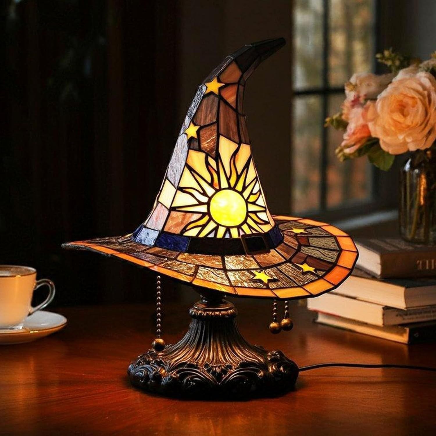 🧙♀️Witch Hat Lamps - Handcrafted Stained Gothic Wizard Hat Lights for Decor