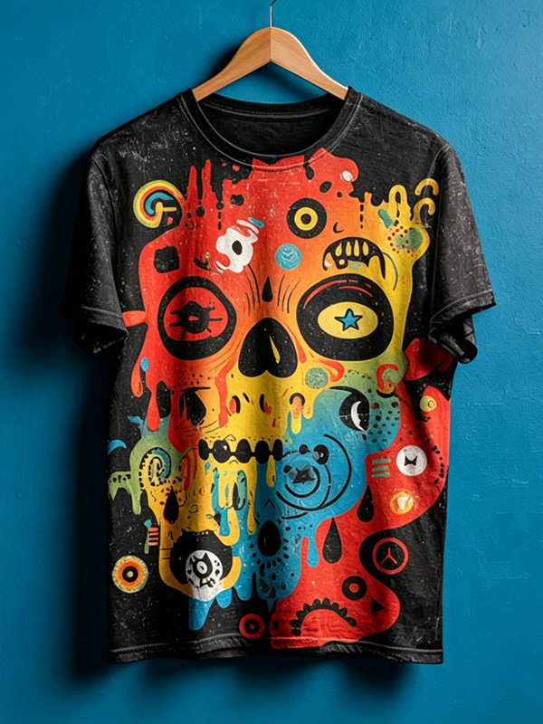 Men's Graffiti Skull Art Print Short Sleeve T-Shirt