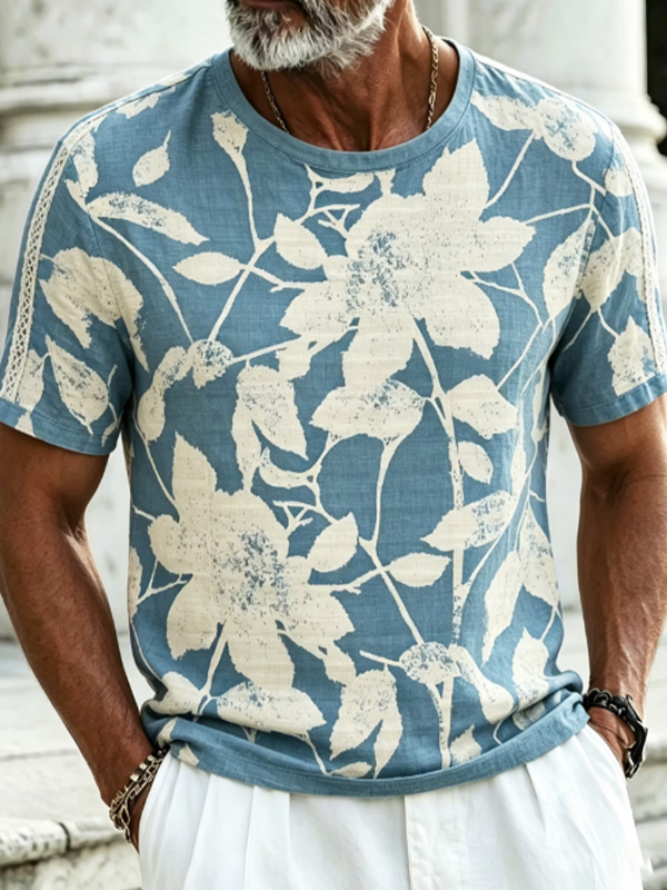 Men's Silhouette Art Floral Print Casual T-Shirt