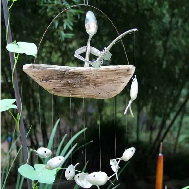 Last day 80% off - Handmade Fisherman Man Spoon Fish Sculpture Wind Chime