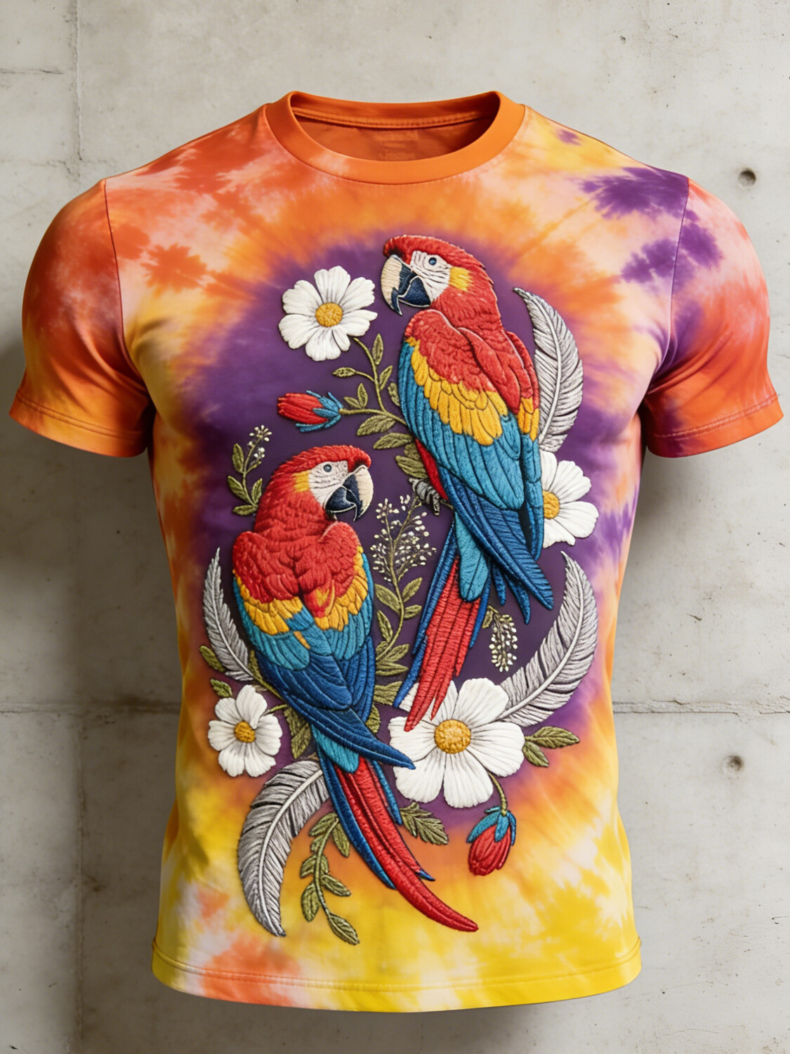 Men's Parrot Floral Tie Dye Print Casual T-Shirt