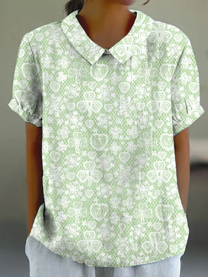 Women's Saint Patrick's Day clover lace print shirt