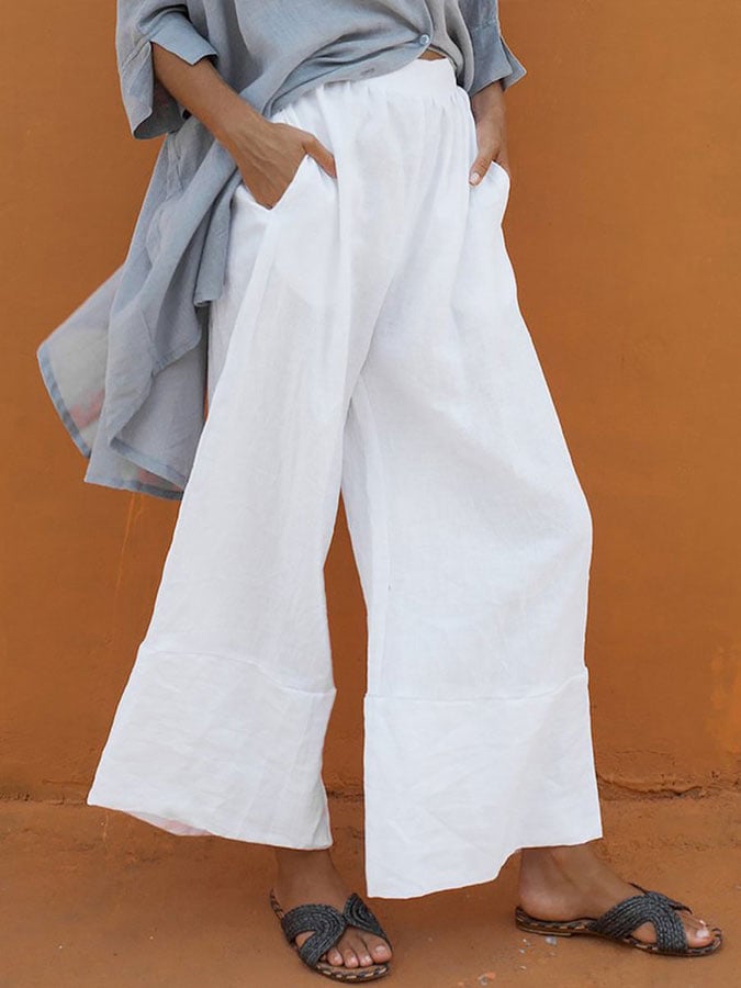 Women's Pocket Casual Cotton Linen Wide Leg Pants