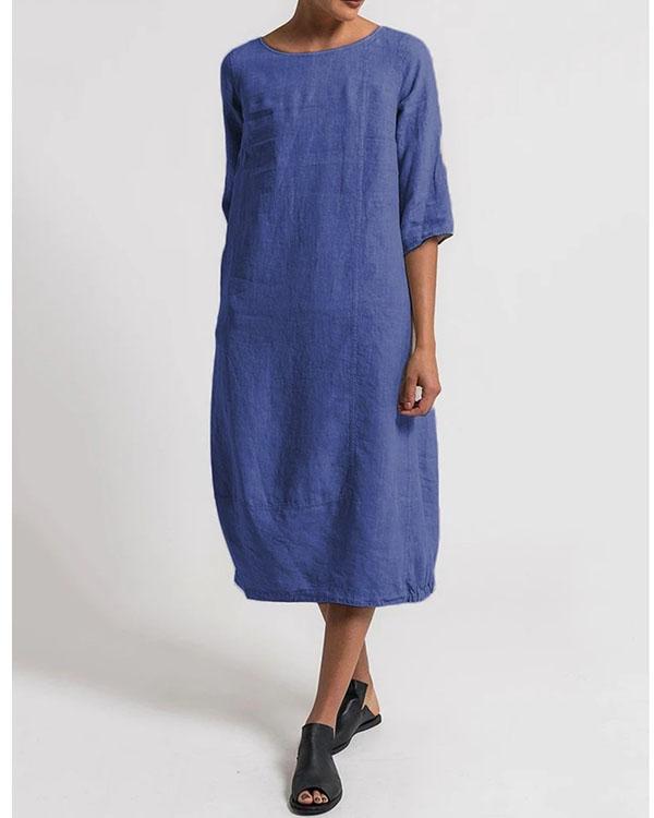 Women Linen Cotton Plus Size Dresses Daytime Solid Dresses