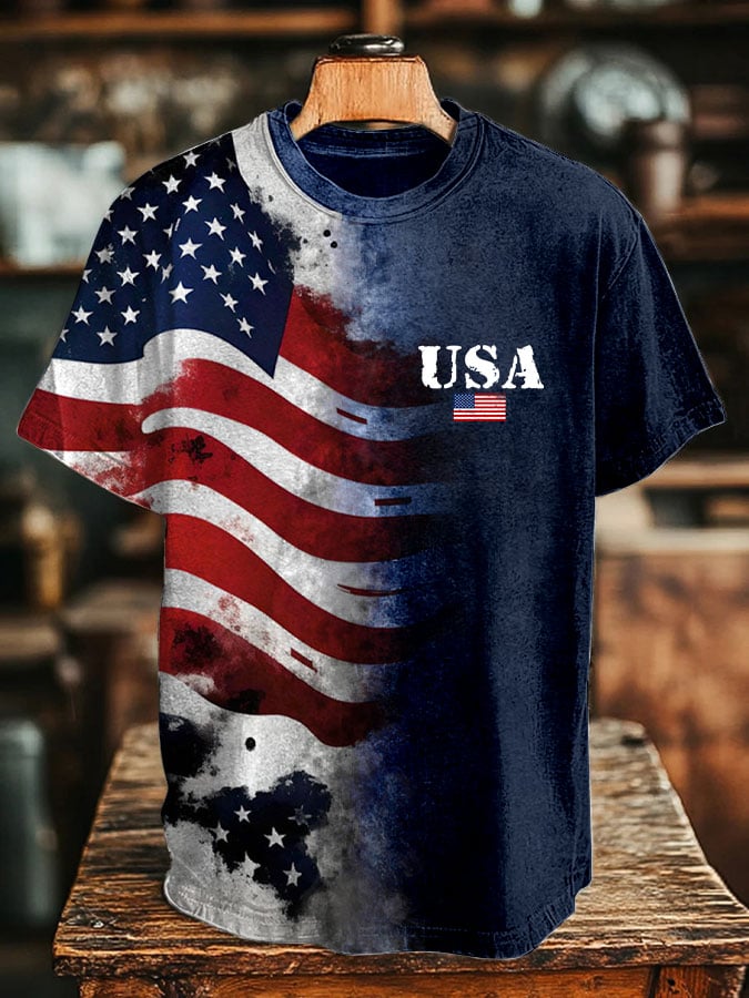 Men's USA Flag Printed Casual T-Shirt