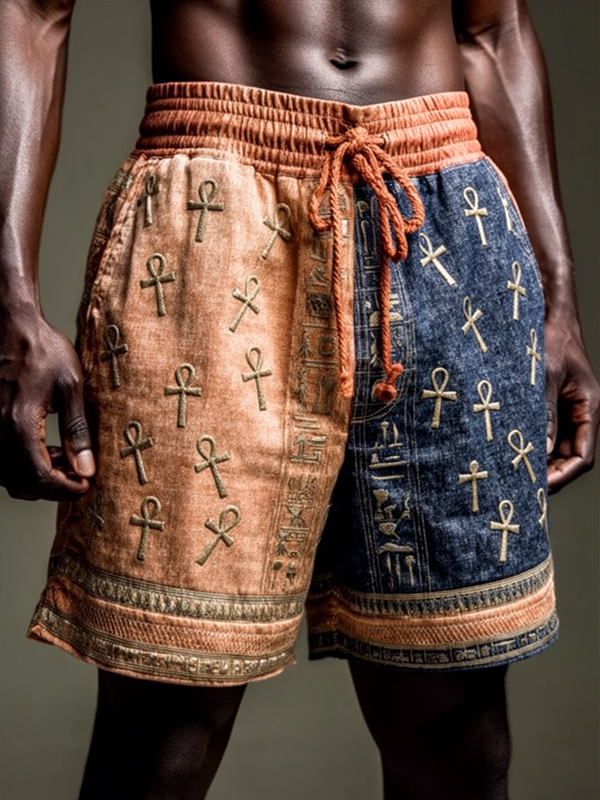 Men's Mysterious Ankh Ancient Egypt Symbols Print Casual Shorts