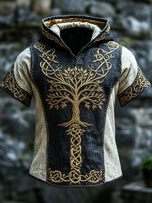 Men's Norse Yggdrasil Tree Of Life Knot Art Print Hooded T-Shirt