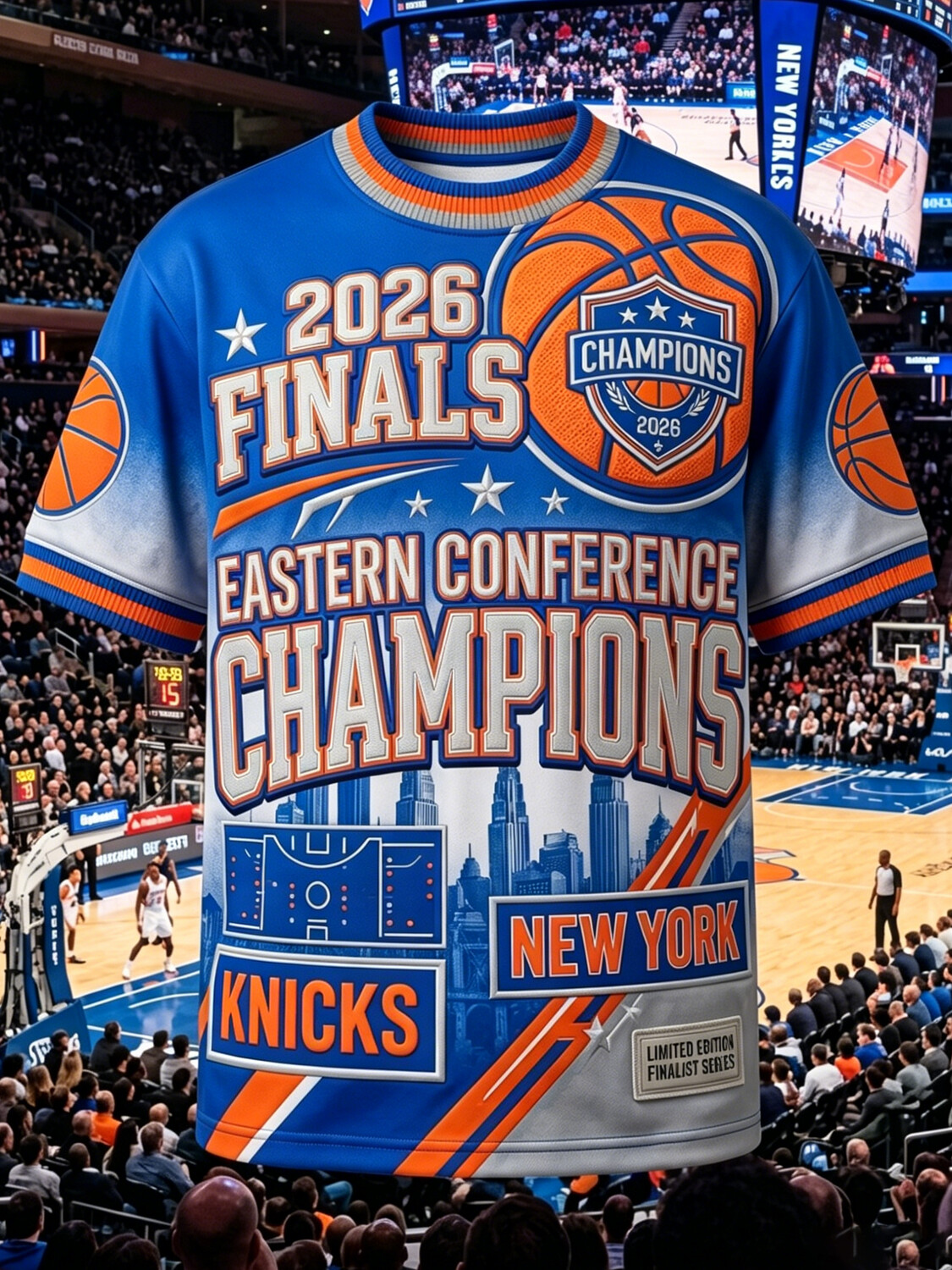 Men's New York Knicks 2026 Finals Champions Basketball Art Print T-Shirt