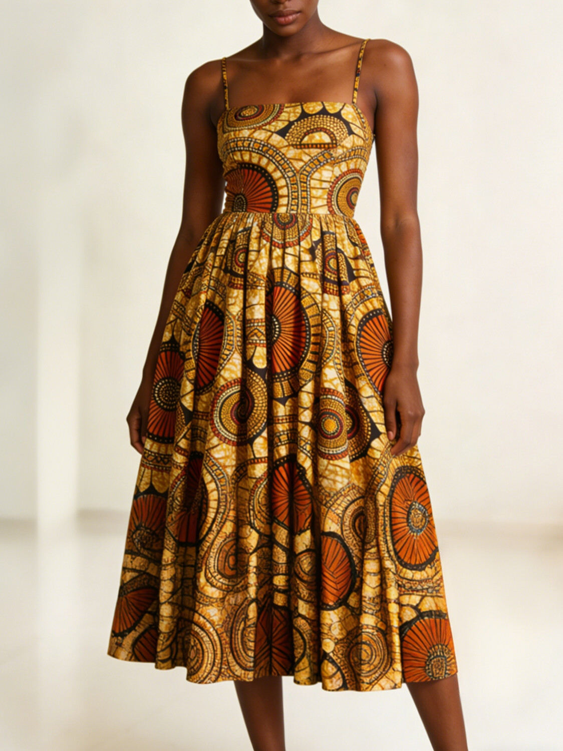 Women's Ethnic Pattern Art Print Cami Midi Dress