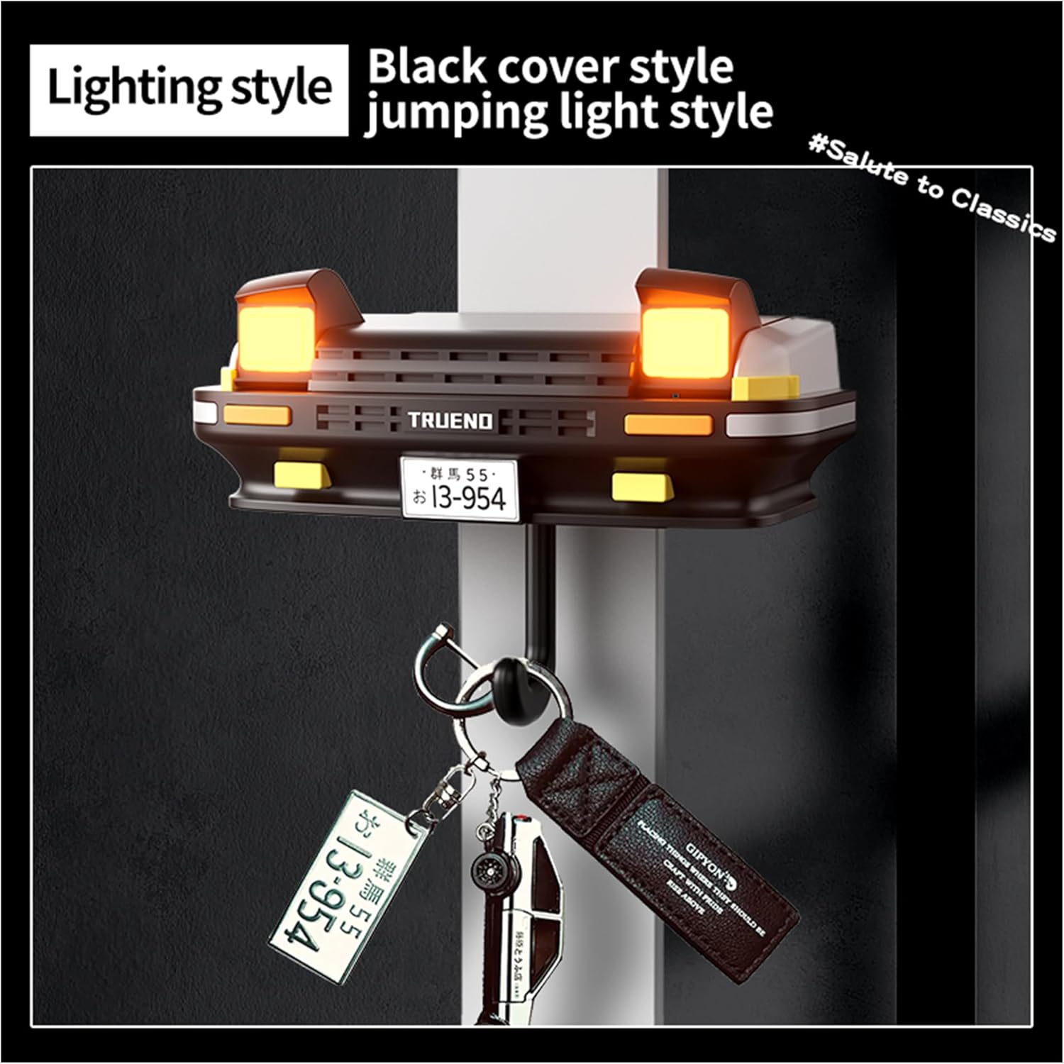 Initial D AE86 Retro Car Wall Key Holder - LED Pop-Up Headlight, Auto-Off Light