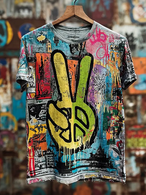 Men's Peace Gesture Graffiti Art Print T-Shirt