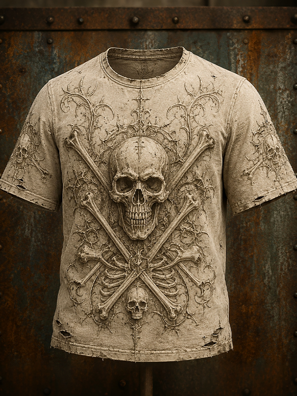 Men's Dark Art Retro Mysterious Skull Print Casual T-Shirt