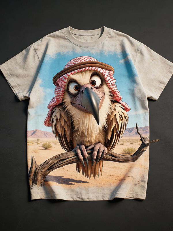 Men's Funny Cartoon Vulture In Keffiyeh Print T-Shirt
