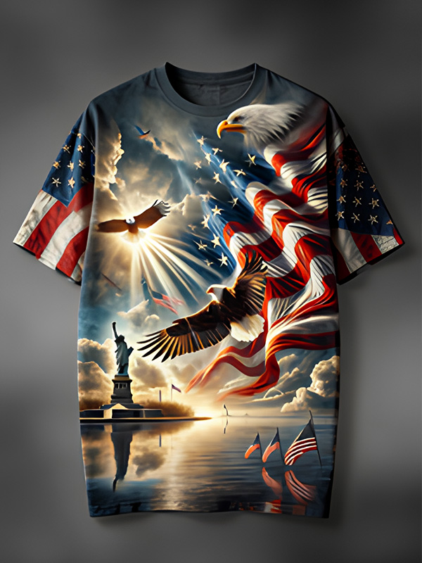Men's Independence Day Eagle USA Flag Print Casual T-Shirt