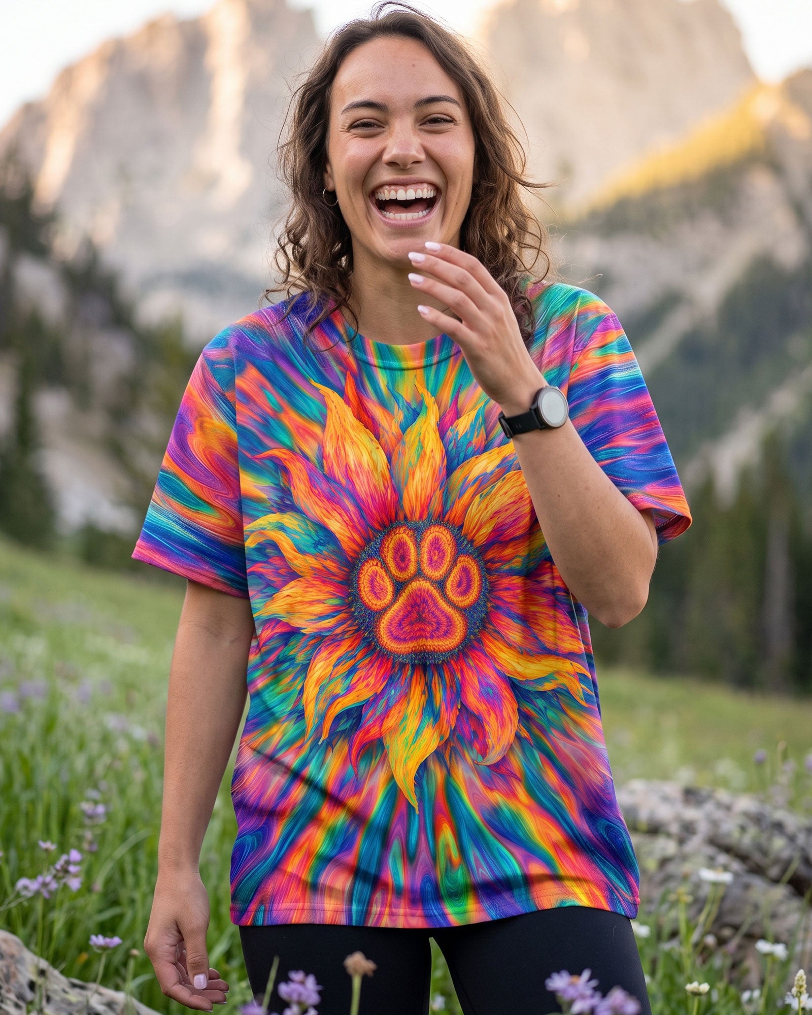 SUNFLOWER WITH PAW PRINT BURST ALL OVER PRINT - TLTW0707263