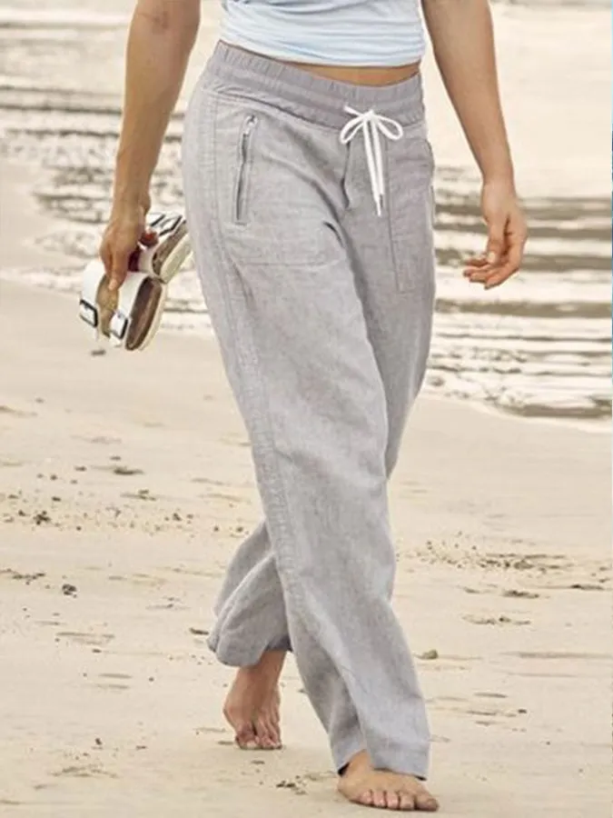 Women's Pocket Casual Cotton Linen Pants
