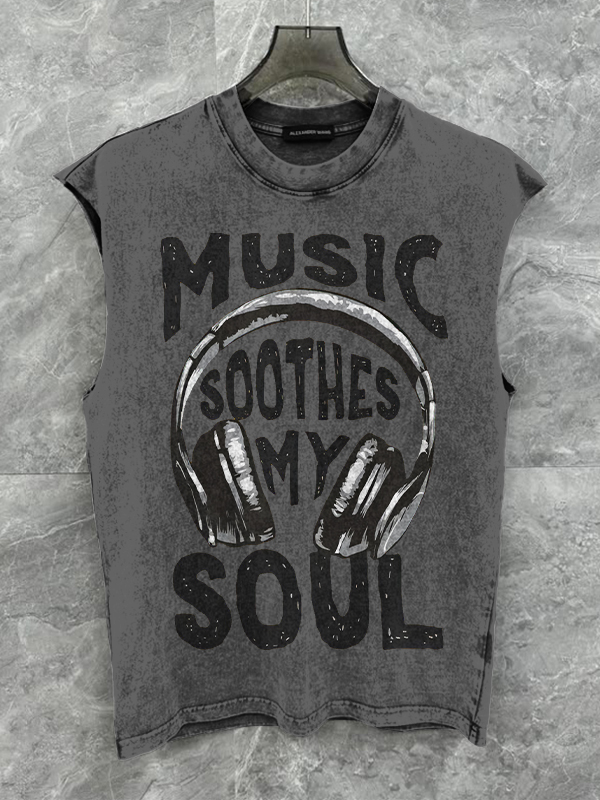 Men's Music Soothes My Soul Print Cotton Tank Top
